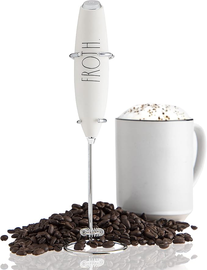 Rae Dunn Milk Frother- Handheld Electric Drink Mixer, Handheld Electric Milk Frother, Coffee Frother, Hand Blender, Frappe Maker, Handheld Latte Maker Milk Foamer (Cream)