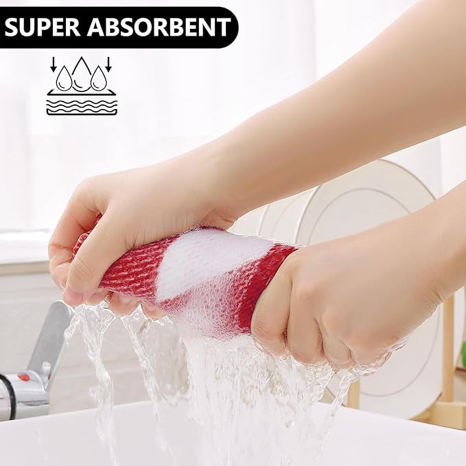 Homaxy Kitchen Towels and Dishcloths Set, 12 x 12 and 13 x 28 Inches, Set of 12 100% Cotton Waffle Weave Check Plaid Kitchen Dish Towels, Super Soft and Absorbent Dish Cloths, White & Red