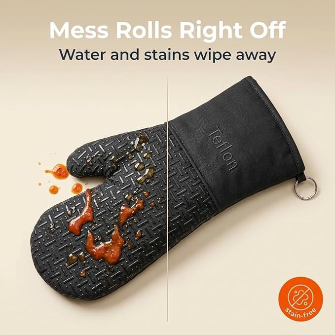 Xlnt Extra Long Oven Mitts (Black) | Teflon EcoElite Water Repellent | Heat Resistant for Oven Cooking, Grill & BBQ | Non Slip Gloves with Teflon EcoElite Finish, Cotton Lining & Hanging Loop