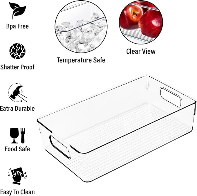 ShelfShaper Large Clear Plastic Storage Bins, Pantry Organizers and Storage Containers Fridge Organizer Bins for Organizing Home Kitchen Under Sink Bathroom Refrigerator Freezer Laundry Room