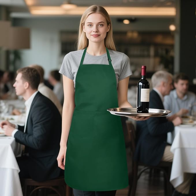 NLUS 2 Pack Kitchen Aprons with 2 Pockets for Women Men, Chef Aprons for Baking BBQ Cooking, Green