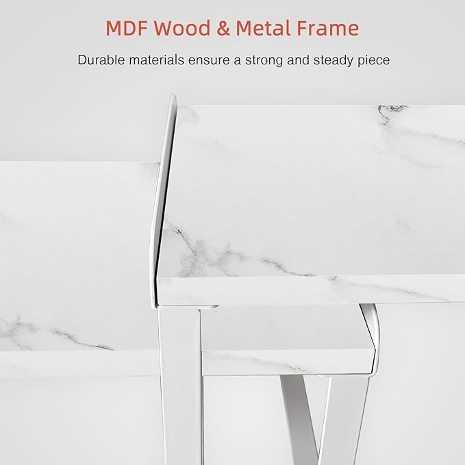 Goozii White Marble Kitchen Counter Shelf Organizer, Modern Dish Plate Organizer for Cabinet Space Saver, Small Wood Stackable 2 Tier Office Desktop Shelf Risers for Books Monitor - Set of 4