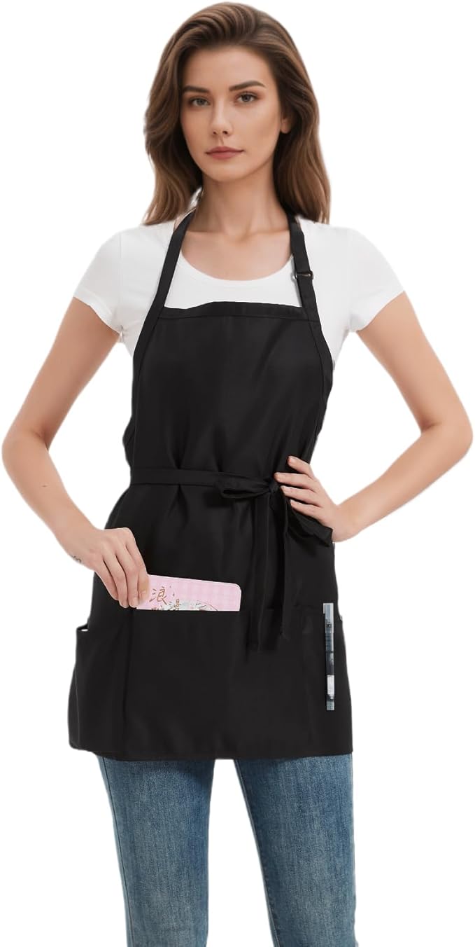 Short Aprons for Women with 3 Pockets，Waterproof Chef Apron for Cooking, Men Kitchen Apron for Grilling Bbq