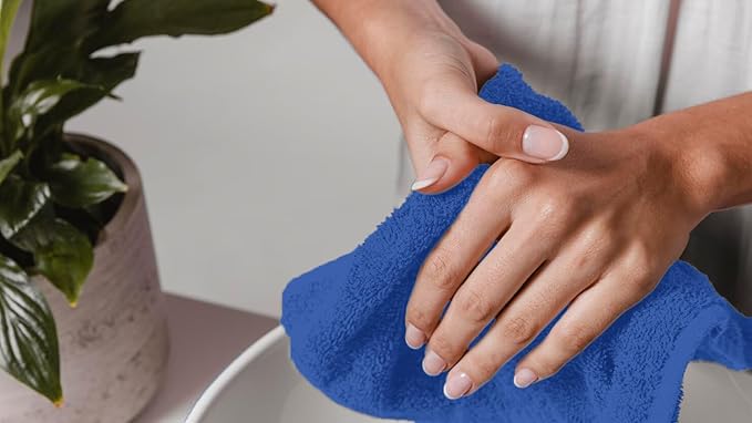 Avalon Towels Cotton Washcloths 24-Pack – 12 x 12 Inch Blue Super Soft & Absorbent Ring-Spun Cotton Wash Cloths for Face, Bath, Spa, Gym, Hotel & Cleaning