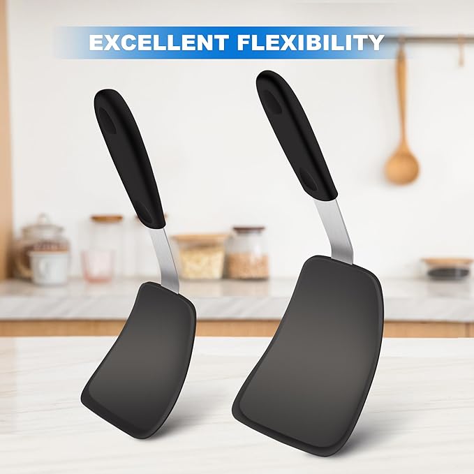 Flexible Turner Rubber Silicone Spatula for Flipping Eggs, Burgers, Crepes and Fish, Non-stick Silicone Spatula and 600F Heat-resistant Kitchen Cooking Utensils,2 Pack