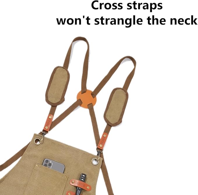 Chef Apron-Cross Back Apron for Men Women with Adjustable Straps and Large Pockets,Canvas