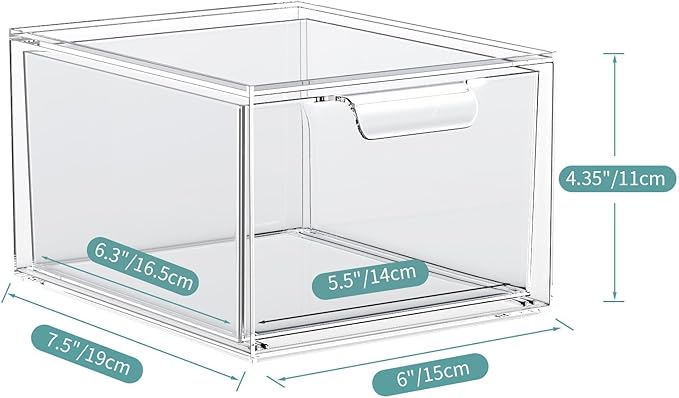 SpaceHacks 6 Pack Stackable Makeup Organizer and Storage, Acrylic Organizers，Clear Plastic Storage Drawer with Pull-Out Handles for Vanity, Undersink, Kitchen Cabinets, Pantry