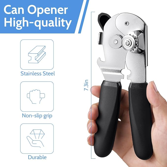 Sopito Can Opener Manual Magnetic Can Openers for Seniors Heavy Duty with Sharp Stainless Steel Blade, Black
