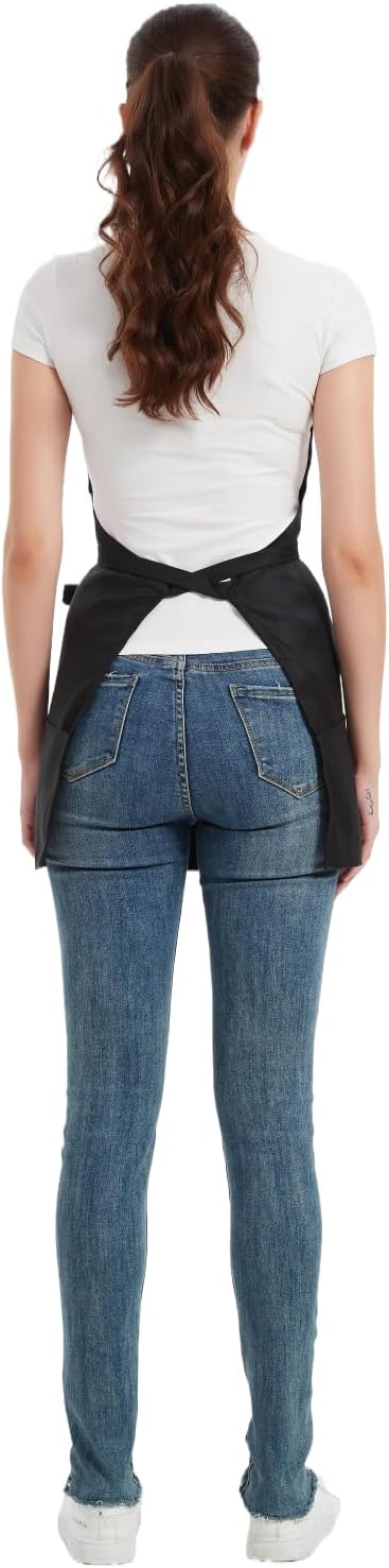 Short Aprons for Women with 3 Pockets，Waterproof Chef Apron for Cooking, Men Kitchen Apron for Grilling Bbq