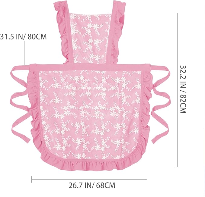 Pinknoke Vintage Pinafore Apron Dress for Women with Pockets Cute Floral Chef Aprons for Kitchen Cooking Baking Gardening
