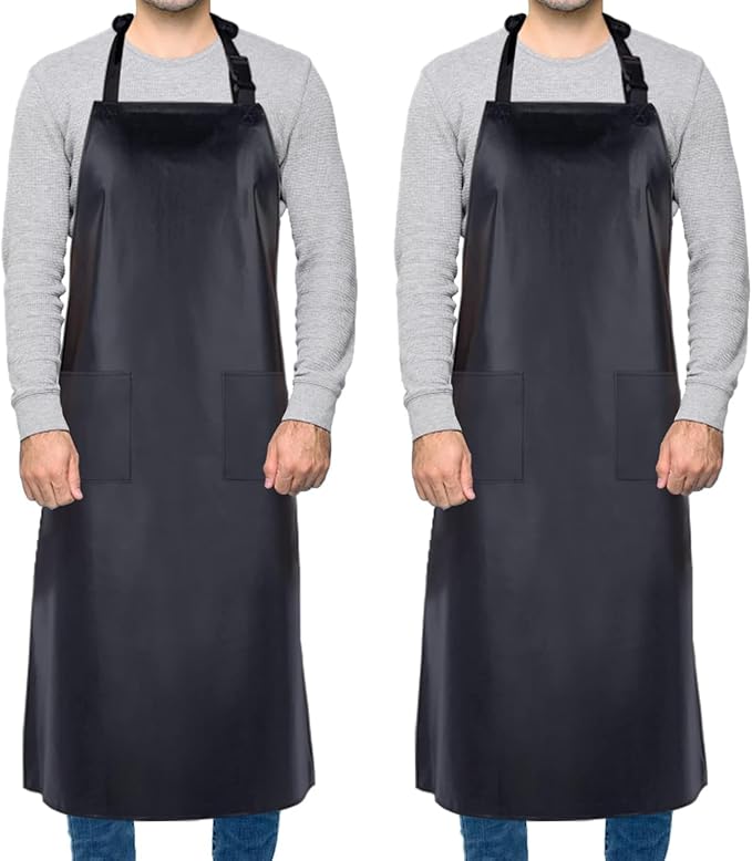 Homsolver 2 Pack Waterproof Rubber Aprons, Heavy Duty Butcher for Men, Chemical Vinyl Plastic Aprons for Dishwashing
