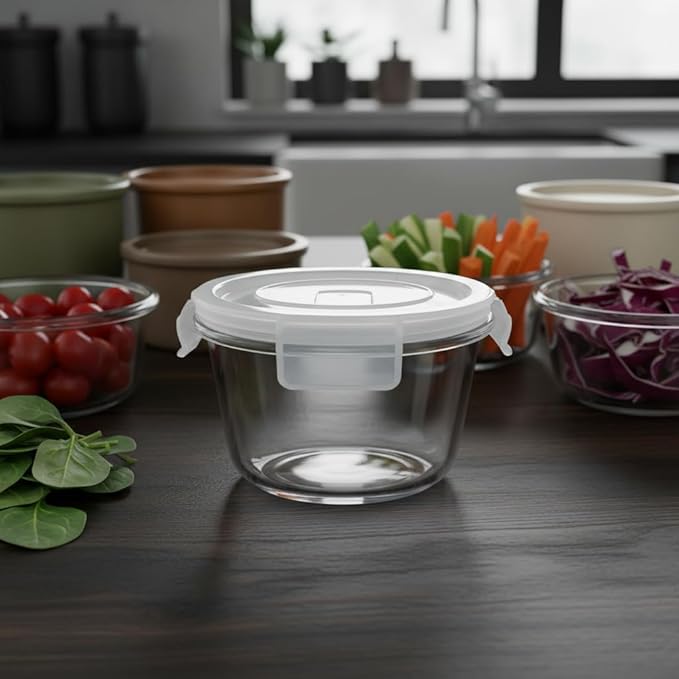 H.JSS WDJS2Cup Glass Soup Container with Airtight lids, 16oz Round Glass Food Storage Container, Round Food Bowls BPA free, Leakproof Soup Container, Dishwasher Microwave & Freezer Safe (8 Pack)