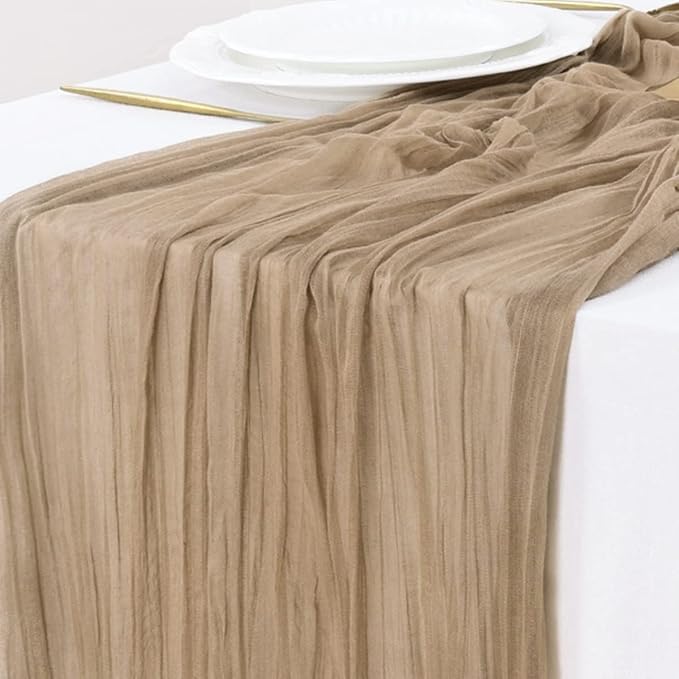Socomi Nude Brown Cheesecloth Table Runner Easter Spring Boho Rustic Gauze 120 inch 10FT Cheese Cloth Runner for Wedding Party Baby Shower Birthday Home Decor Holiday Decorations