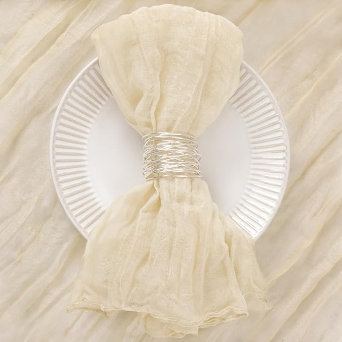 DeZerlor 50 Pack Beige Cheesecloth Napkins Spring Cloth Napkins Set of 50 Cream Dinner Napkins Bulk 21x21 Inches for Wedding Bridal Shower Baby Shower Parties