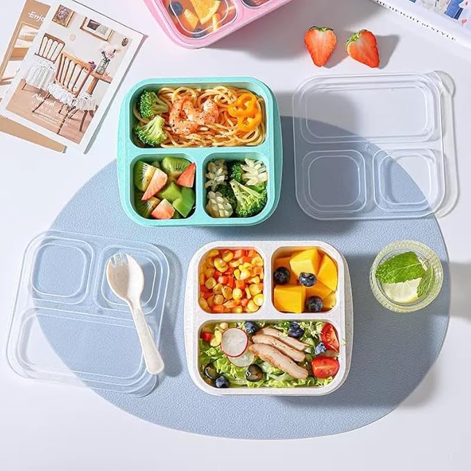 Emptycolor 3 Pack 3 Compartment Lunch Snack Containers with Lids, Meal Prep Bento Snack Boxes, BPA Free, Reusable Food Storage Lunchable Containers for People Work Travel