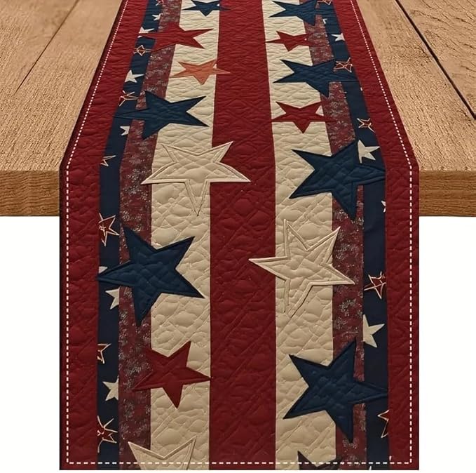 Independence Day Table Runner Red Patriotic 13x48 Inch , Flax 4th of July Table Decoration ,Red White and Blue Table Runners for Holiday Decor Dinging ,Party ,Kitchen