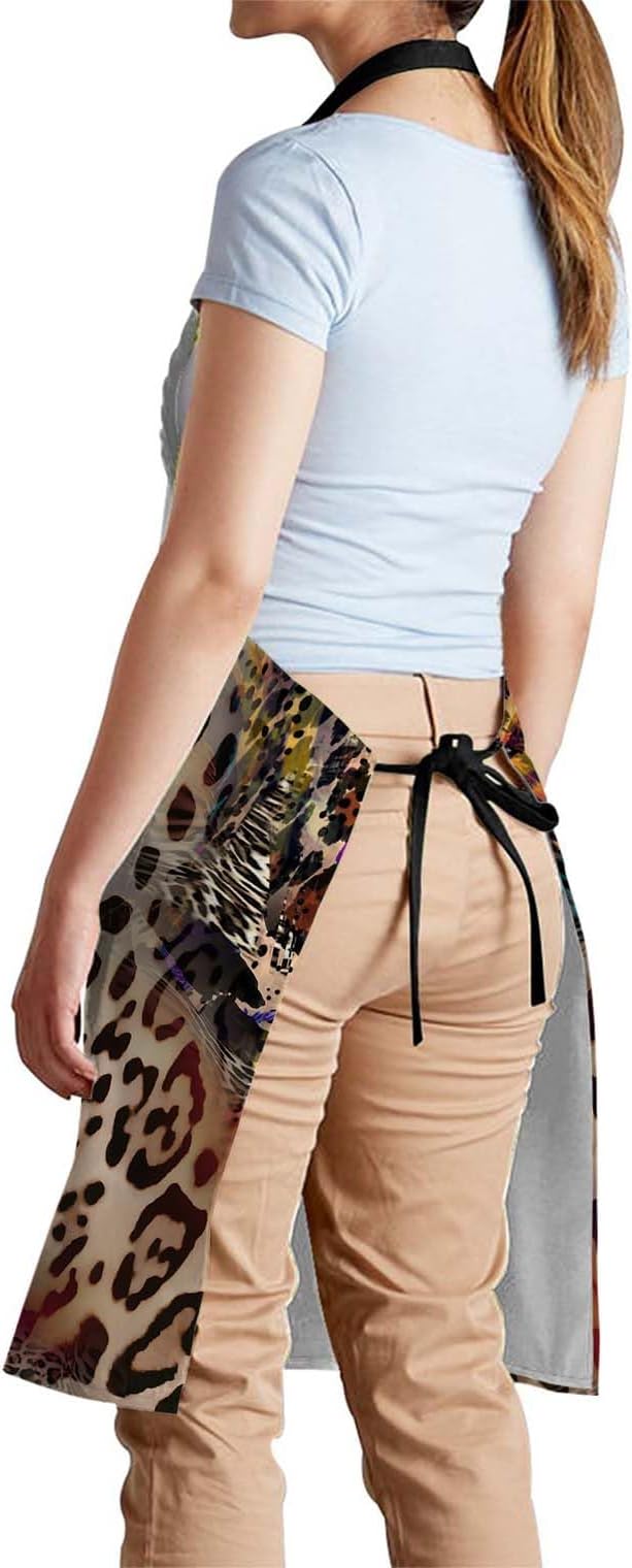 oFloral Leopard Print Apron Unisex Adjustable Bib Apron, Cooking Kitchen Chef Apron, Women Men Apron for Home Kitchen, Restaurant, Coffee house