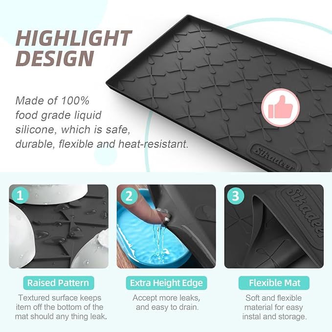 SIKADEER 37" x 22" Under Sink Mat Waterproof, Silicone Mat Kitchen Drawer Shelf and Cabinet Liner, Sink Protector for Kitchen Organizers and Storage, Boot Tray Pet Food Mats