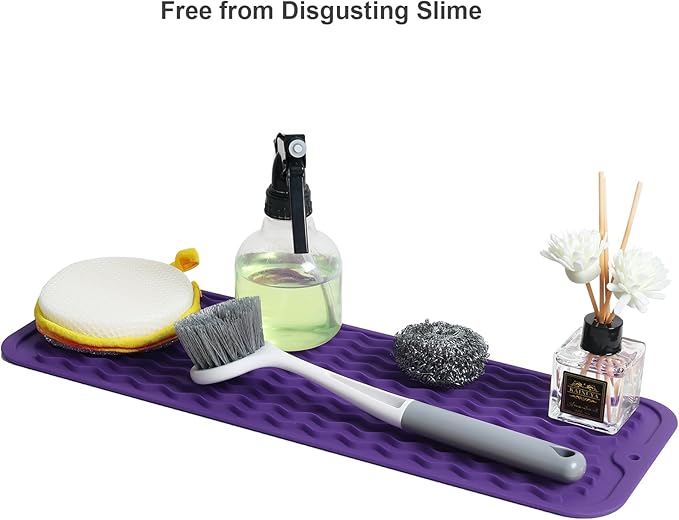 ZLR Silicone Sponge Holder & Sink Caddy Tray (6" x 17") - Narrow Dish Drying Mat for Kitchen Counter - Waterproof Soap Dispenser Organizer, Non-Slip Bathroom Vanity Tray (Meadow Violet)