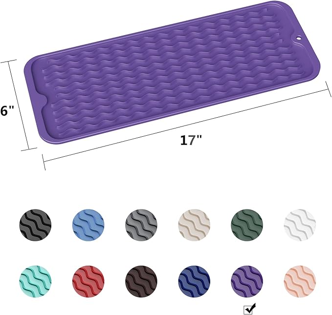 ZLR Silicone Sponge Holder & Sink Caddy Tray (6" x 17") - Narrow Dish Drying Mat for Kitchen Counter - Waterproof Soap Dispenser Organizer, Non-Slip Bathroom Vanity Tray (Meadow Violet)