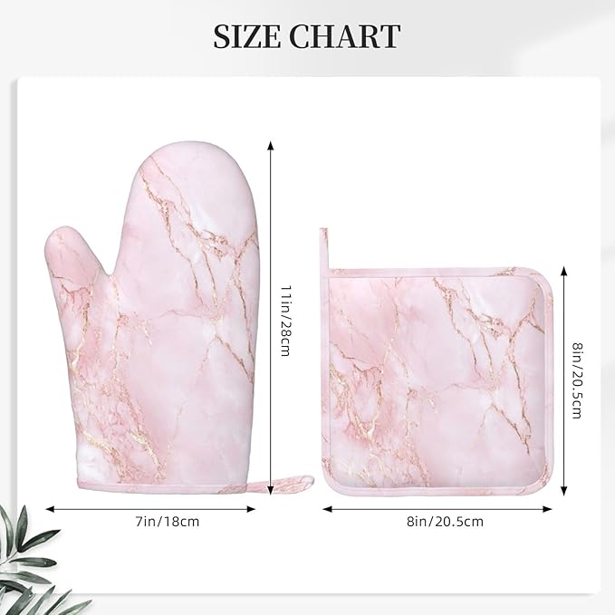 Oven Mitts and Pot Holders Light Pink Marble Art Silicone Kitchen Accessories Set of 2 Heat Resistant Long Gloves Potholder Non-Slip Grip for Chef Cooking,Baking,Grilling,BBQ