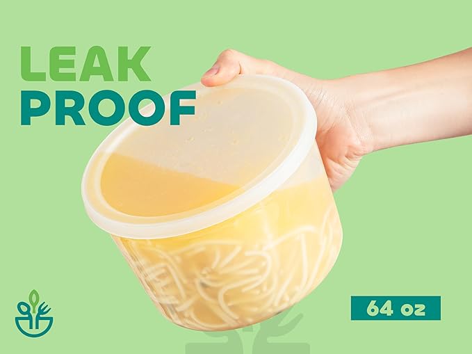 JoyServe 64 oz Plastic Containers with Lids - (Pack of 6) Food Storage Organizer Half Gallon Round Plastic Deli Container with Leak-Proof Lid, BPA-Free, Freezer, Dishwasher & Microwave Safe