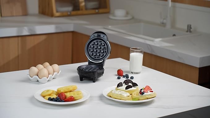 UVFAST Mini Waffles Maker with 6 Removable Plates, 3 in 1 Small Waffle Maker Mini- Waffle, Heart Waffle, Donut, 4.5" Non Stick Waffle Iron for Kids and Families, Black