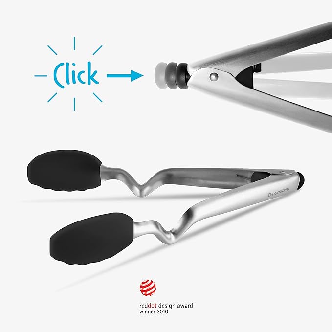 Dreamfarm Clongs Grippy Silicone & Stainless Steel Kitchen Cooking Tongs with Click-Lock Open & Close - 12" Black