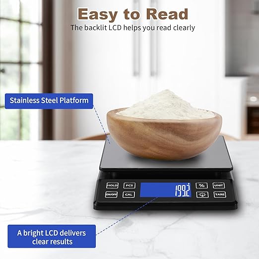 SEMIER Digital Kitchen Scale with 0.1g/0.001oz High Precision, 5kg/11lb Food Bakery Scale with% Percentage Function, Tare Function, USB Rechargeable or AAA Battery Power, Stainless Steel Pan