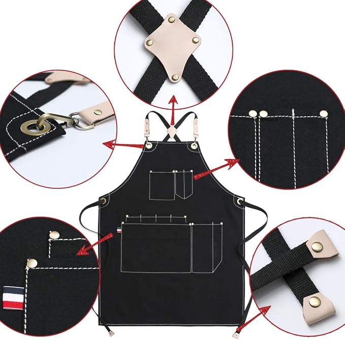 Jeanerlor Work Apron Durable Tool Aprons for Women and Men Cross-Back Straps