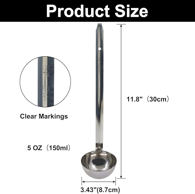 5 Oz Stainless Steel Ladle, 3 Pcs Sturdy Soup Ladle, 11.8" Long Handle Length for Stirring, Portioning and Serving Soup and Stew in Restaurants and Home (3.43" Bowl Diameter）