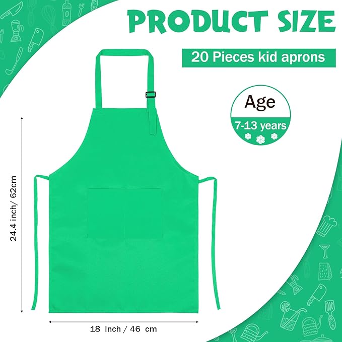 Handepo 40 Pcs Apron Chef Hat Set Aprons Chef 's Bib Apron Hats Bulk for Cooking Painting 7-13 Years