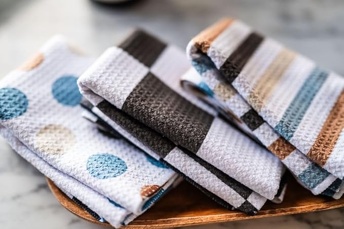|| 3 Pack Double Sided || Kitchen Towels || Dish Towels || Highly Absorbent || Hanging Loop || Dish Cloths || Modern || Designer Prints (dots,Stripes,Checkered)