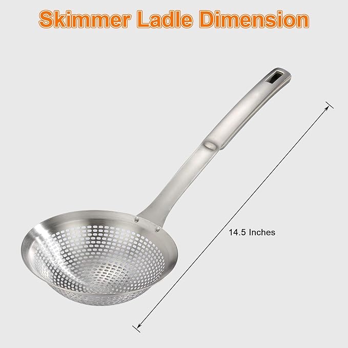 Skimmer Ladle Spoon 304 Stainless Steel Skimmer 14.5 ln for Cooking Frying Skimming Colander/Strainer Stainless Steel Kitchen Tools