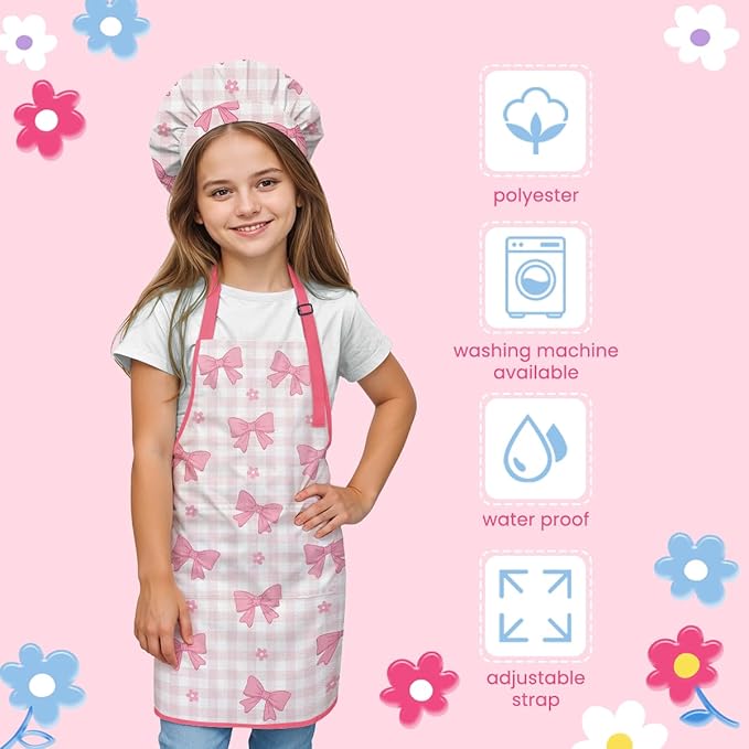 SANDJEST Kids Apron with Chefs Hat Set, Kitchen Apron Gifts