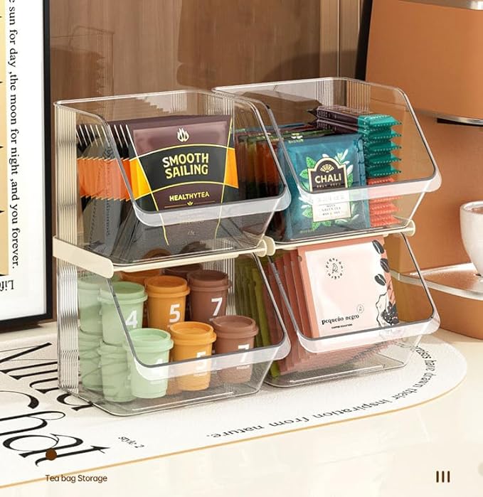 2-Tier Transparent Acrylic Small Items Storage Organizer Counter Stackable Wall Mounted Hanging Bins for Kitchen,Bathroom,Office Caddy (Transparent, 2-Tier)