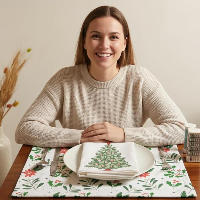 The Fine Living Co. 100% Cotton Kitchen Towels Set of 2, 18 x 28 inches, Christmas Tree Printed Dish Towels, Hand Towels, Boho Tea Towels - Multifunctional, Stylish, Absorbent, Quick Dry, Soft