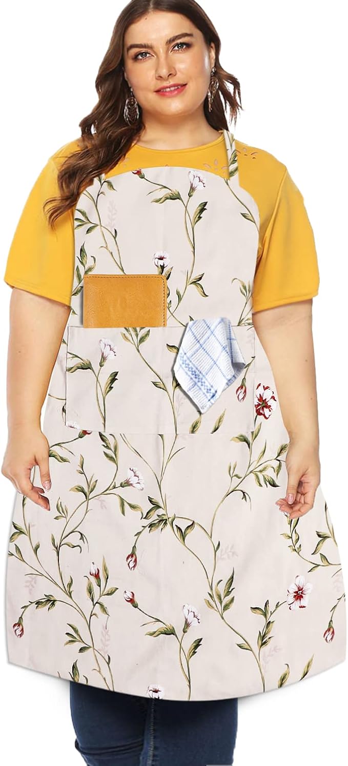 Sanlykate Extra Large Canvas Cotton Apron for Men & Women, Plus Size Durable Aprons with 2 Pockets, Adjustable Bib Machine Washable Oversized Aprons for Baking, Cooking, Painting - Plain
