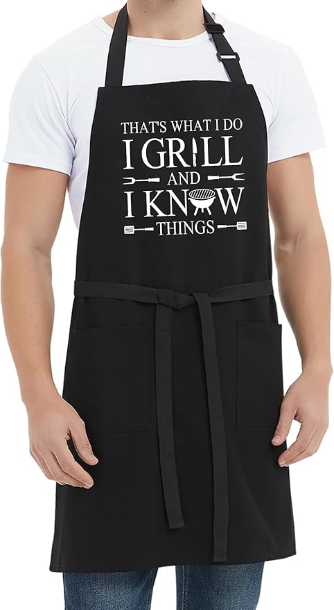 Kaidouma Funny BBQ Grilling Aprons for Men - Men's Kitchen Chef Cooking Aprons with 2 Pockets and 40” Long Ties - That's What I Do I Grill and I Know Things