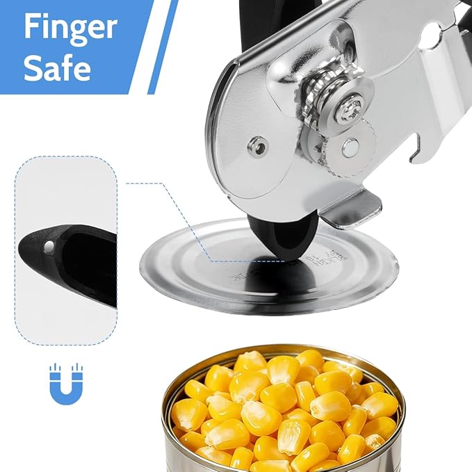 Sopito Can Opener Manual Magnetic Can Openers for Seniors Heavy Duty with Sharp Stainless Steel Blade, Black