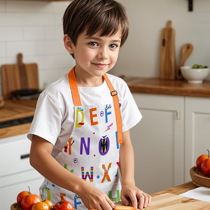 SANDJEST Kids Apron with Chefs Hat Set, Kitchen Apron Gifts