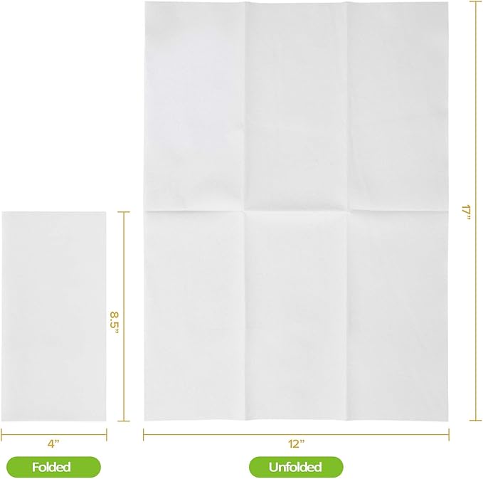 FOCUSLINE 480 Disposable Bathroom Napkins, Linen-Feel Paper Guest Towels, Soft and Absorbent Paper Hand Towels Party Napkins for Bathroom, Kitchen, Dinner, or Event, White, 12" x 17"