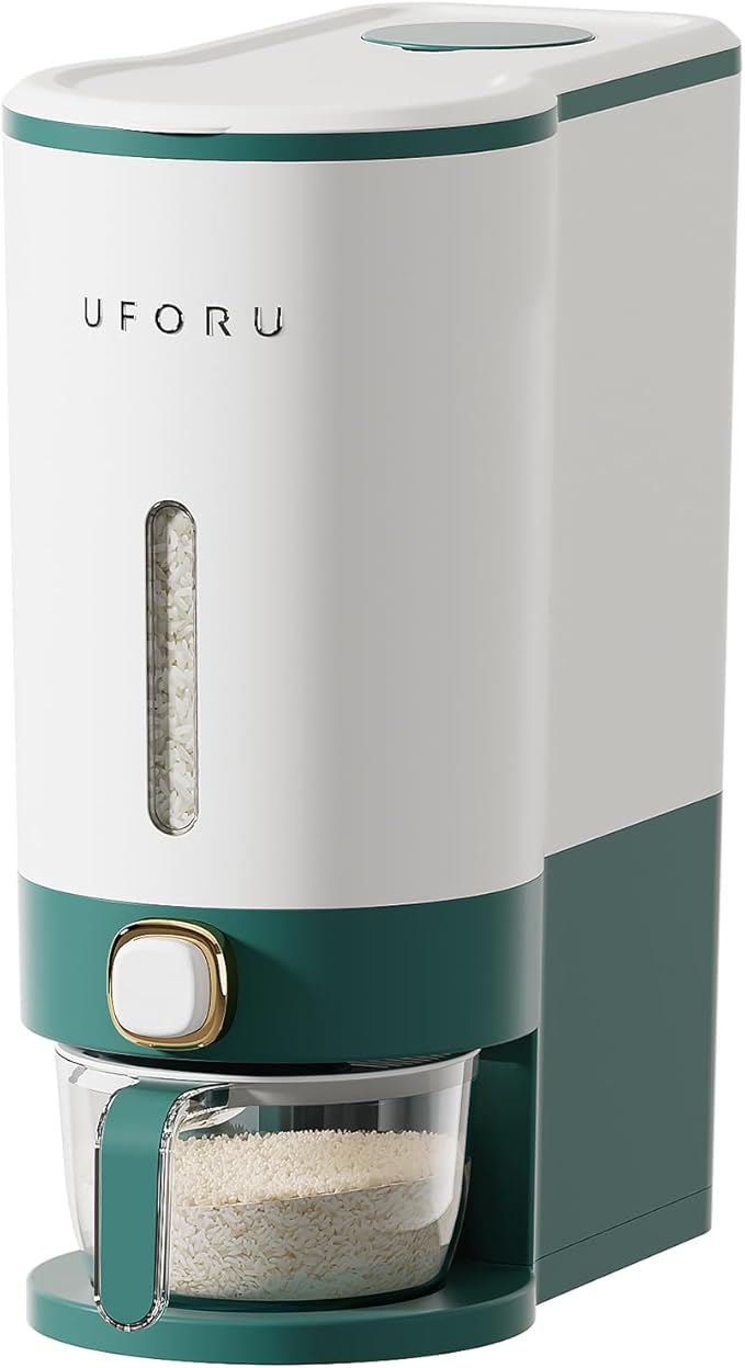 Rice Dispenser, Rice Storage Container with Measuring Cup for Kitchen Pantry Household, Cereal Dry Food Storage Containers Airtight, Sealed Moisture Proof (Green 22 Lbs)
