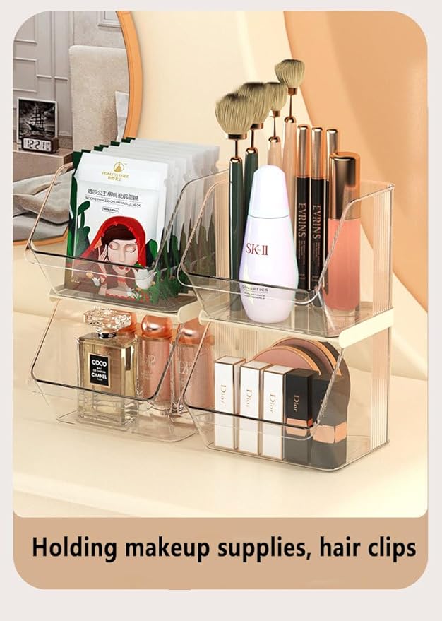 2-Tier Transparent Acrylic Small Items Storage Organizer Counter Stackable Wall Mounted Hanging Bins for Kitchen,Bathroom,Office Caddy (Transparent, 2-Tier)