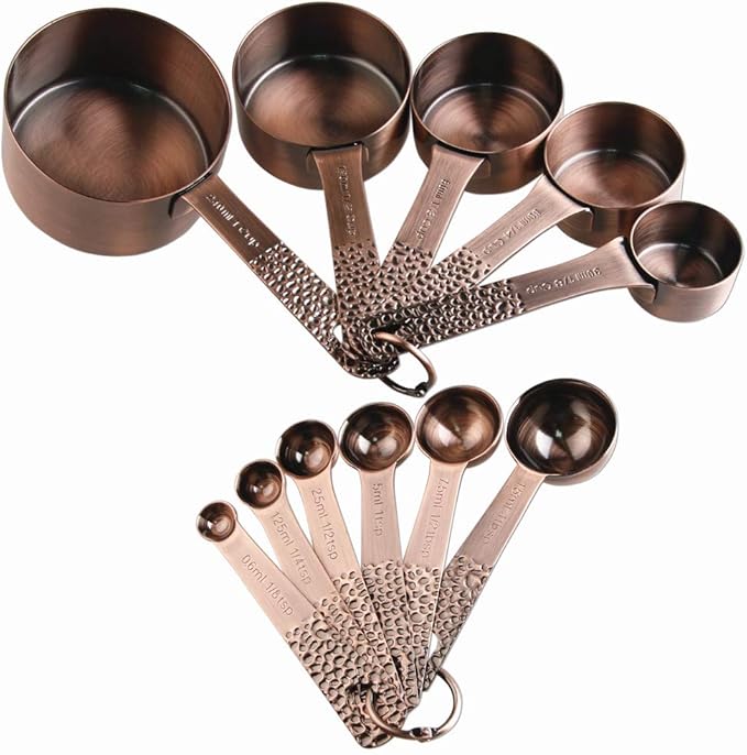 Smithcraft Copper Measuring Cups and Spoons Set, Metric & US Stainless Steel 5 Measuring Cups and 6 Measuring Spoons for Baking & Kitchen