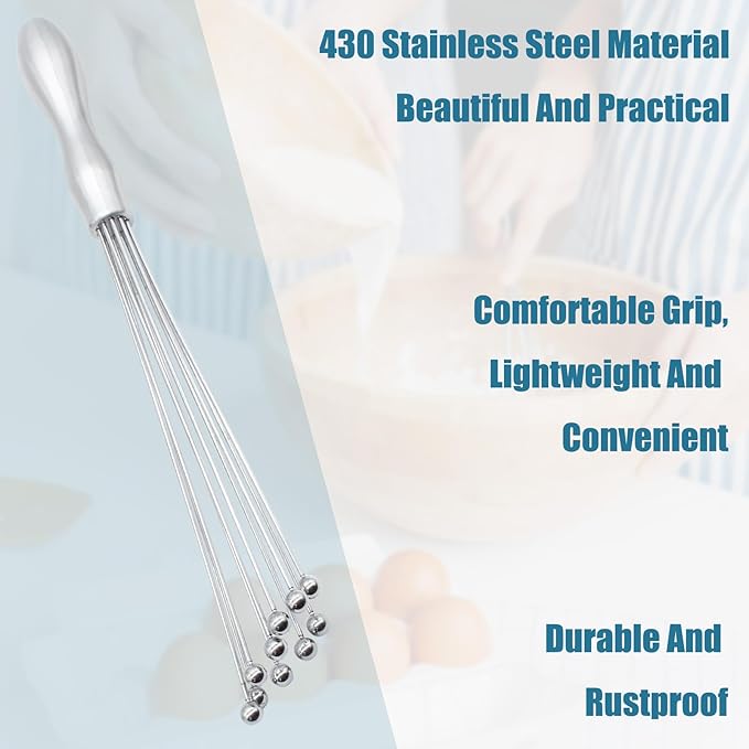 Hitefu 2PCS Stainless Steel Ball Whisk, 10 Inch & 12 Inch Wire Egg Whisk, Manual Egg Beaters Mixer Whisk for Cooking Cream Sauces Blending Stirring