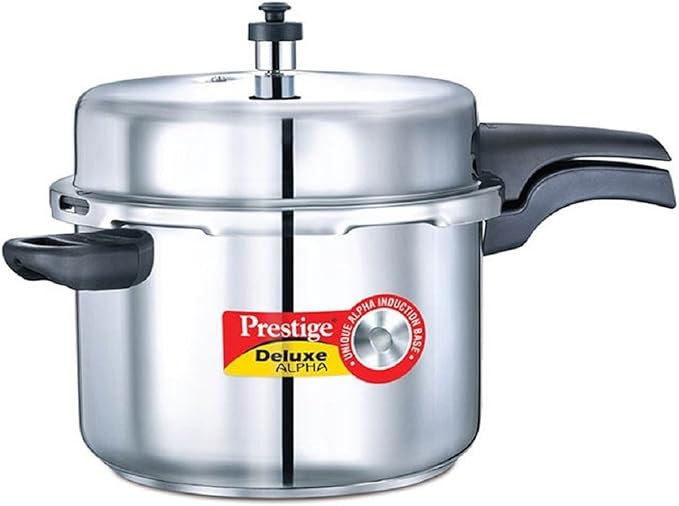 Prestige 8-Liter Deluxe Alpha Induction Base Stainless Steel Pressure Cooker, Small, Silver