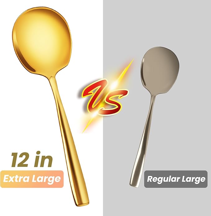 12 Inch Stainless Steel gold Serving Spoons Set, Catering Serving Utensils Set for Buffet,Party, Wedding, Restaurant & Home Use(2-Pack, Gold)
