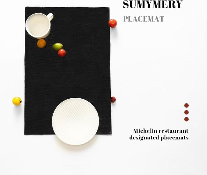 Placemats Set of 12 Vinyl/Plastic Woven Place Mats for Kitchen Table Indoor/Outdoor Washable Placemat Wipeable Dining Table Mats (Full Black,12)