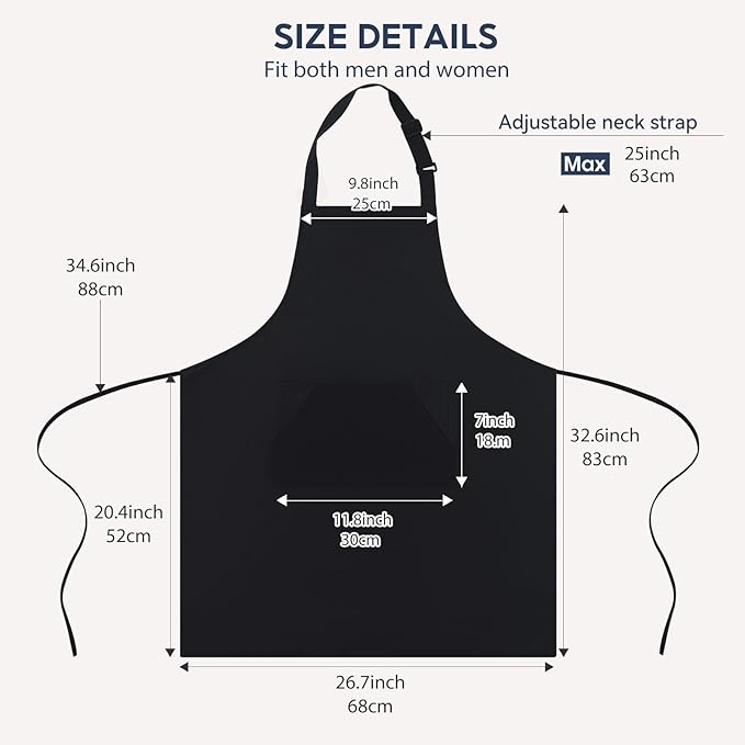 Kitchen Apron, Chef Aprons for Men Women with 5 Pockets Pen Holder, Adjustable Bib BBQ Work Apron for Cooking Baking